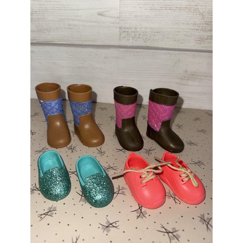 4 Pairs Lot of 18" Doll Shoes Glitter Boots Our Generation Etc